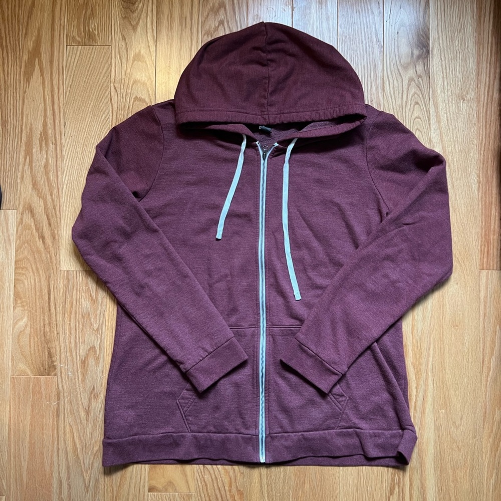 Burgundy Zip-Up Hoodie with Drawstrings